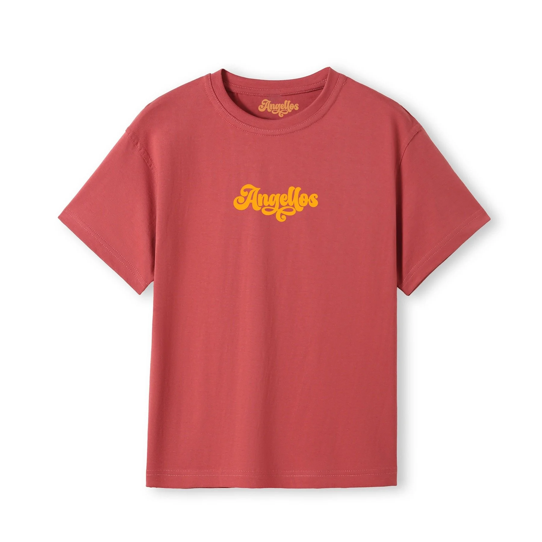 A Christian T-shirt in Earth color, with the logo Angellos in yellow