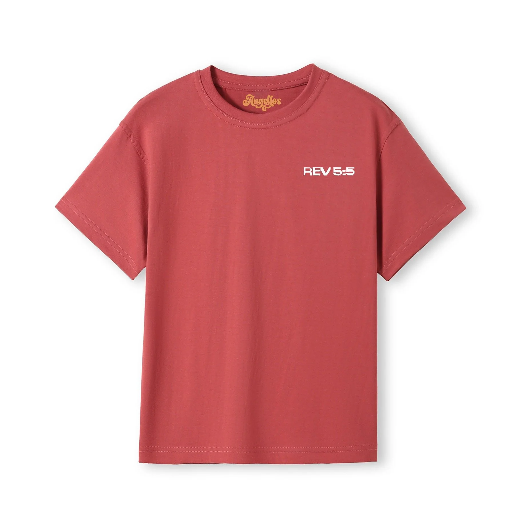 Coral red color Christian T-shirt with the words 'The Lion of Judah has conquered' and an image of a lion head