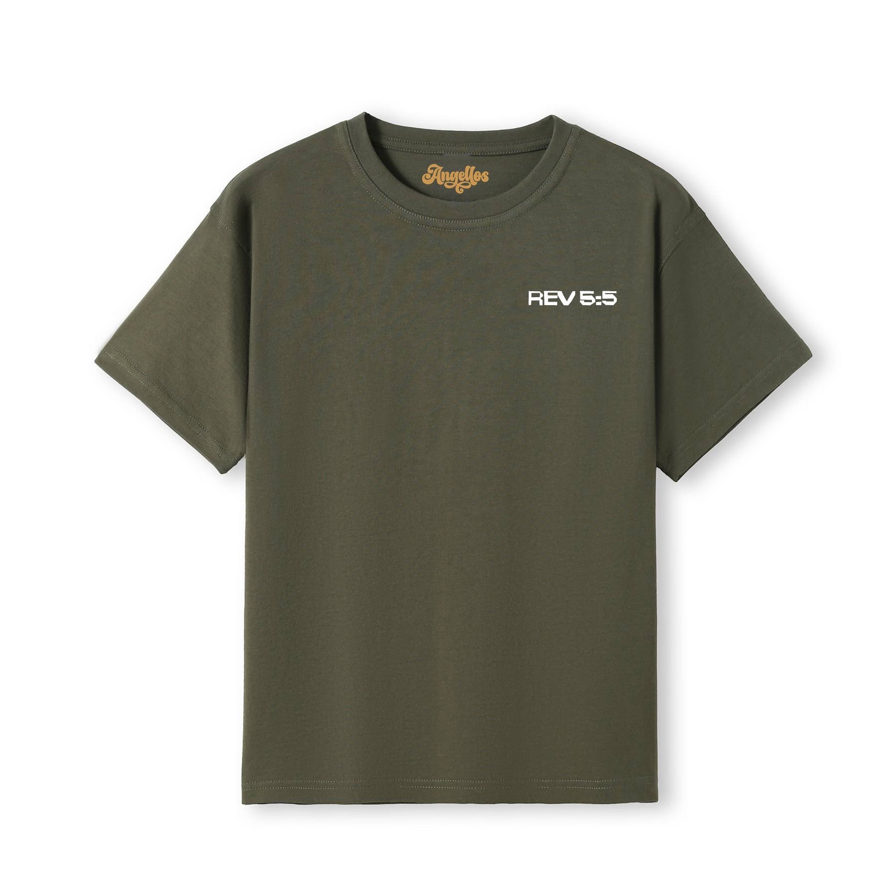 Olive color Christian T-shirt with the words 'The Lion of Judah has conquered' and an image of a lion head