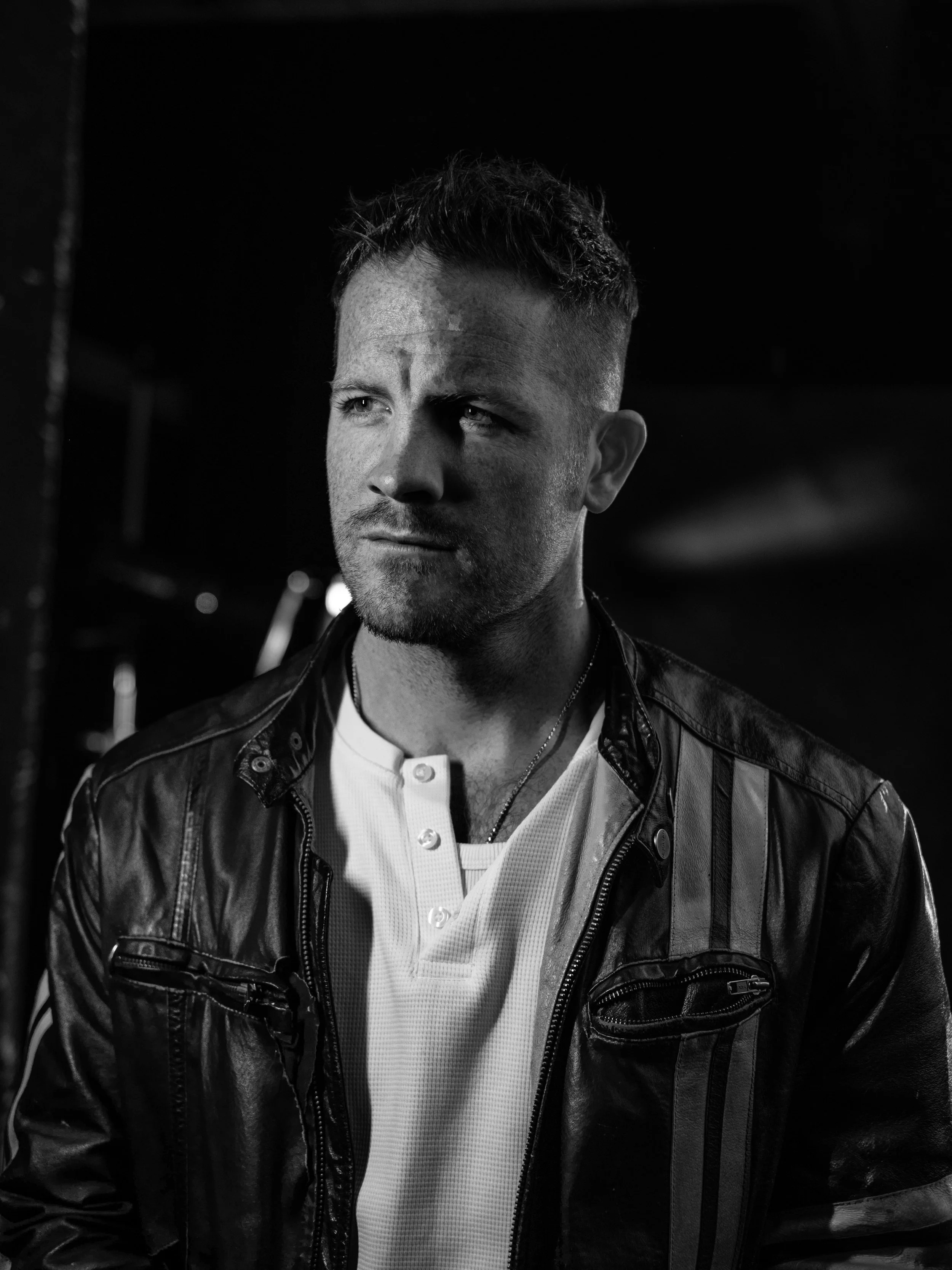 Portrait of a man in black and white.