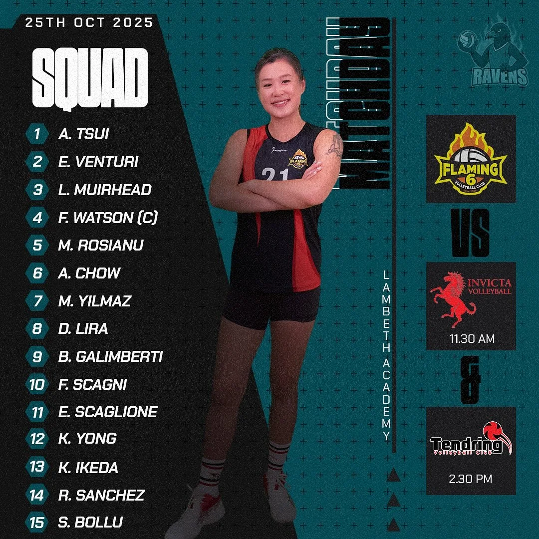 The Ravens are home!

This Saturday, we&rsquo;re defending home skies, and we want the whole flock there to bring the noise.

📍 Lambeth Academy 
🗓️ Saturday 25th October 

🏐 Game 1: 11:30am vs Invicta

🏐 Game 2: 2:30pm vs Tendring 

We&rsquo;ve g