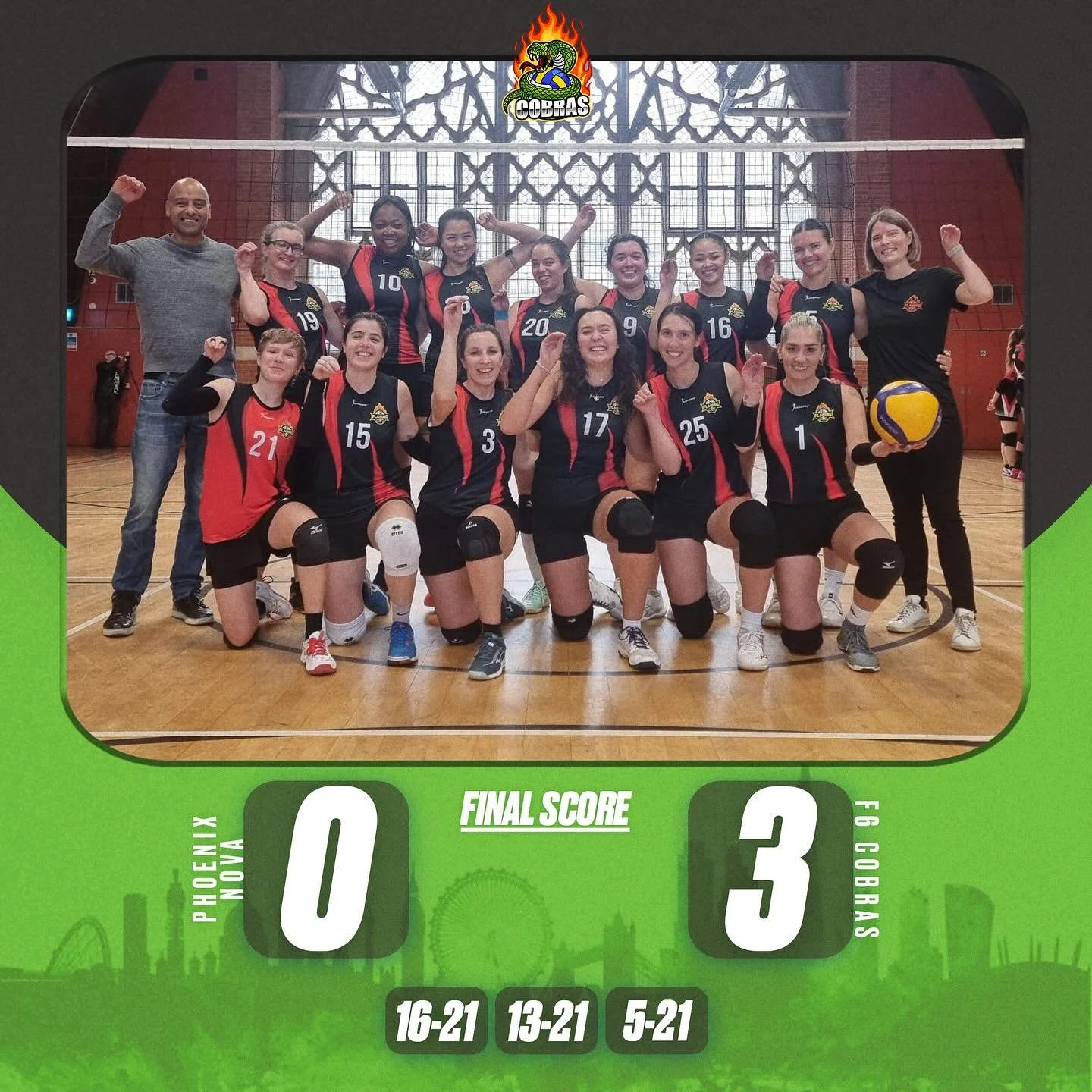 On Saturday, Cobras headed to the Harrow Club with enough sunglasses and Haribos for a small nation. The British weather however had other plans. Not a single ray of sun got in the way of Cobras taking the match 3-0. Phoenix had some formidable hitte