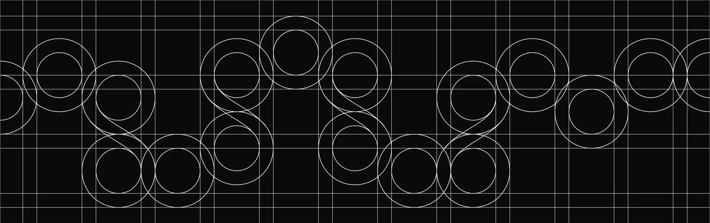 Overlay of white circles and grid lines on a black background, resembling a technical or design schematic.
