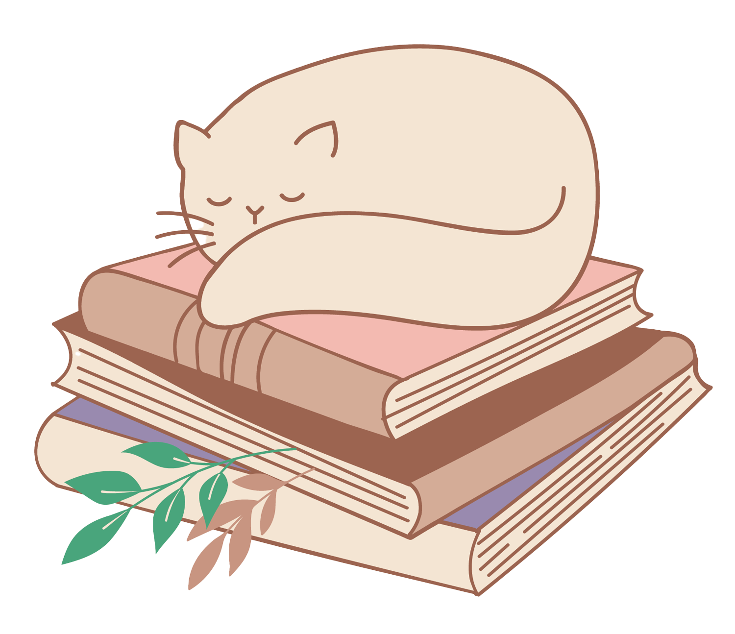 Illustration of cat sitting on a stack of books