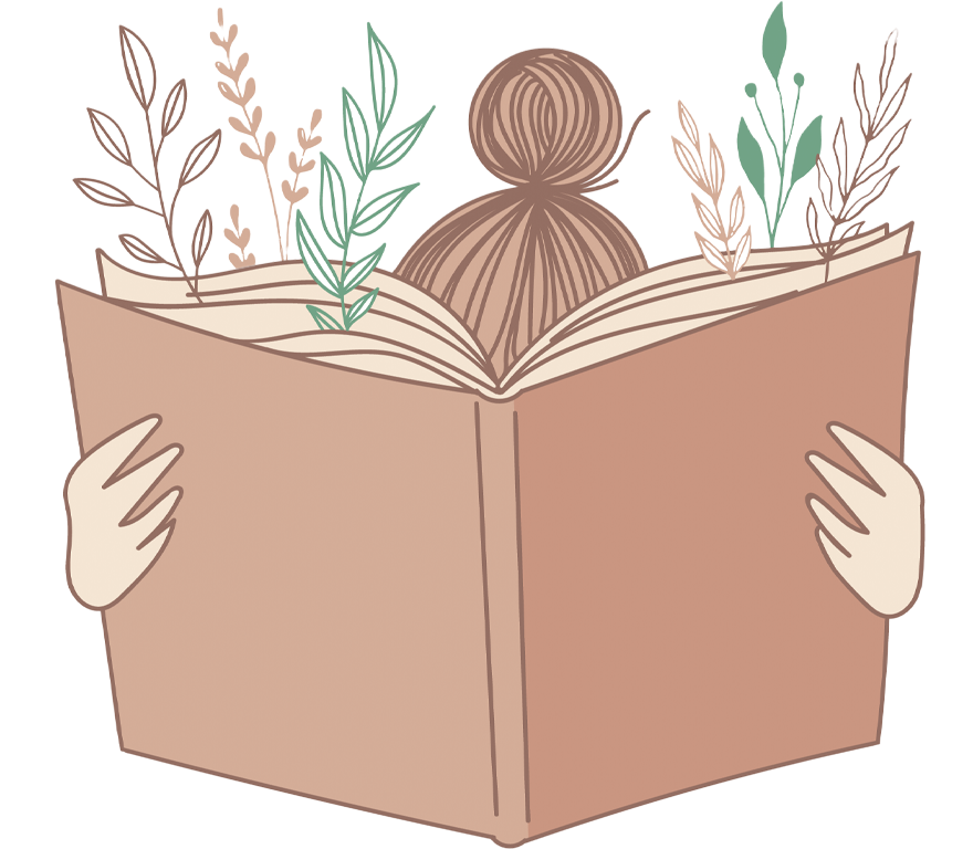 Illustration of a female reading a book intently