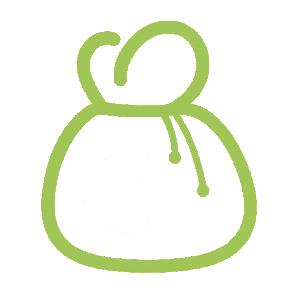 Vihreä bingoruukku, jossa on euro-kuva, symboloi rahaa ja säästämistä.