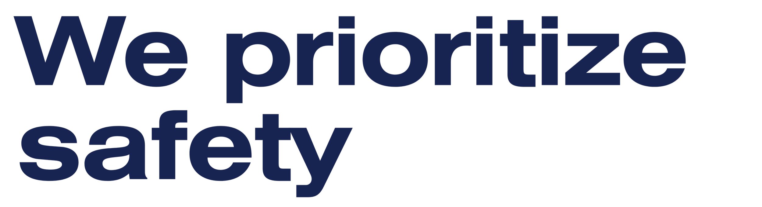 Text saying 'We prioritize safety' in large dark blue font.