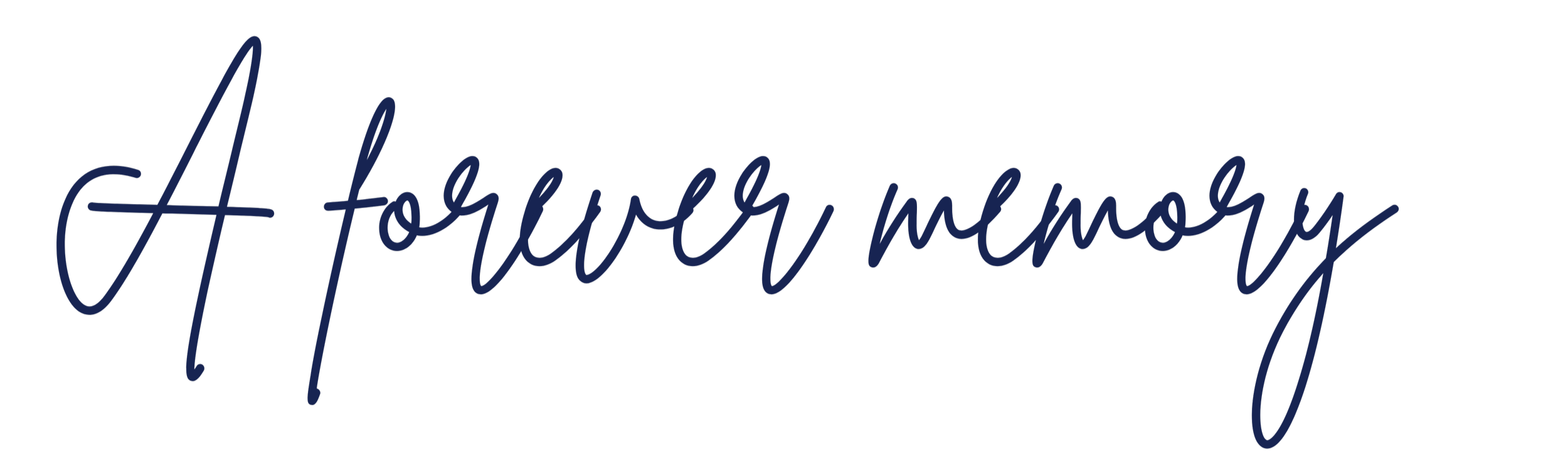 A handwritten quote that says, "A forever memory" in dark blue cursive font on a black background.