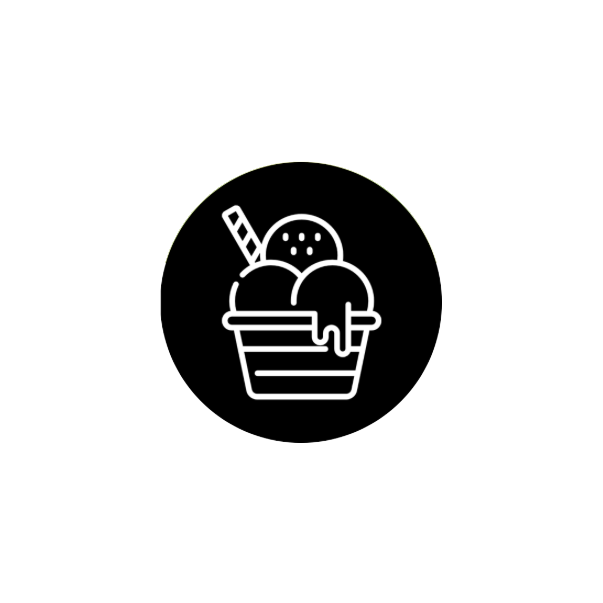 Icon van een ijsje in een beker met een koekjesstokje en een bol ijs.