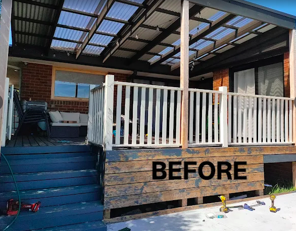 Before glass balustrade, paint and decking repairs