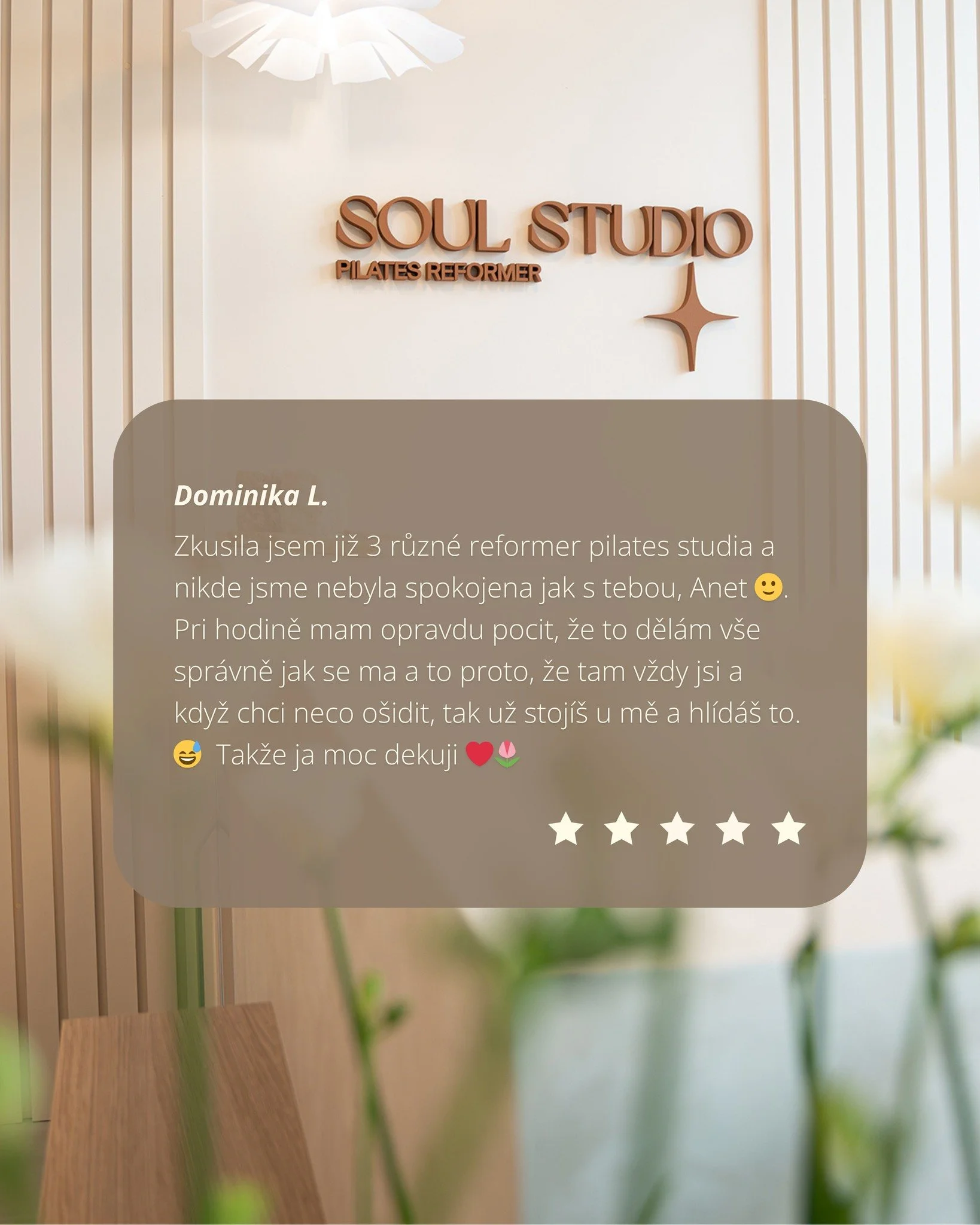 Va&scaron;e slova pro n&aacute;s maj&iacute; velkou hodnotu.
Děkujeme za každou zpr&aacute;vu, zpětnou vazbu i sd&iacute;lenou zku&scaron;enost z lekc&iacute;. 🤍

 #pilatesreformer #soulpilates #pilateszlin