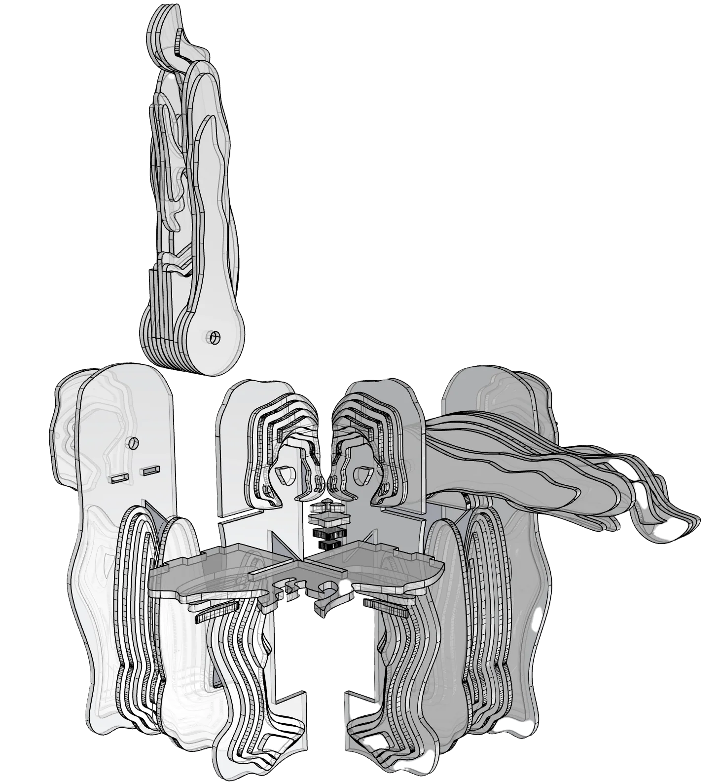 3d model of the wooden prototype in exploded view