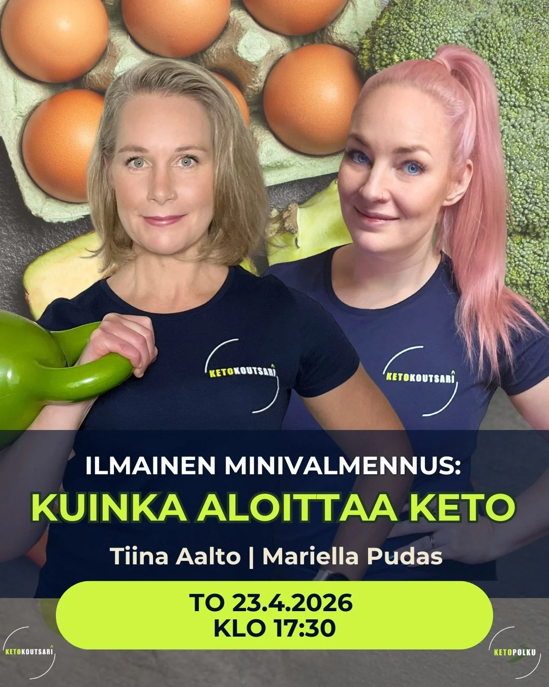 Palaamme perusasioiden &auml;&auml;relle, l&auml;mpim&auml;sti tervetuloa linjoille! Ilmoittautua voit kommentilla ALOITA tai tarinoiden linkist&auml;.

Sertifioidut ketovalmentajamme Tiina Aalto @terveketo ja Mariella Pudas @keto_fi pohjustavat sinu