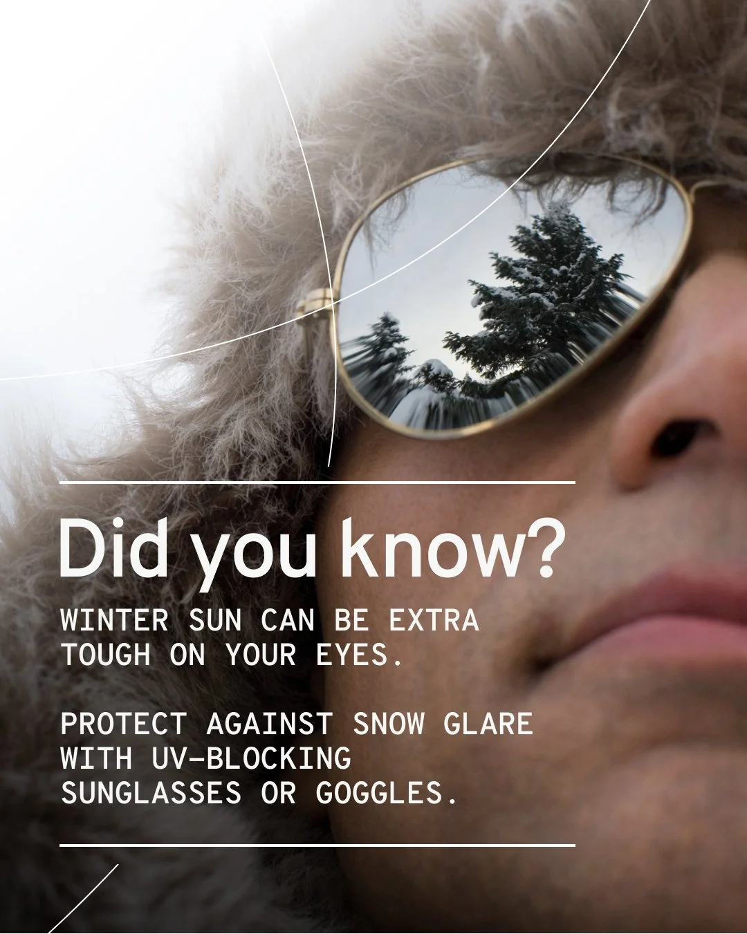 ❄️Did you know the front surface of the eye can be "sunburned" from UV light just like your skin? With the upcoming winter weather in the forecast, make sure those peepers are protected! Protect your sensitive eyes against snow glare with U