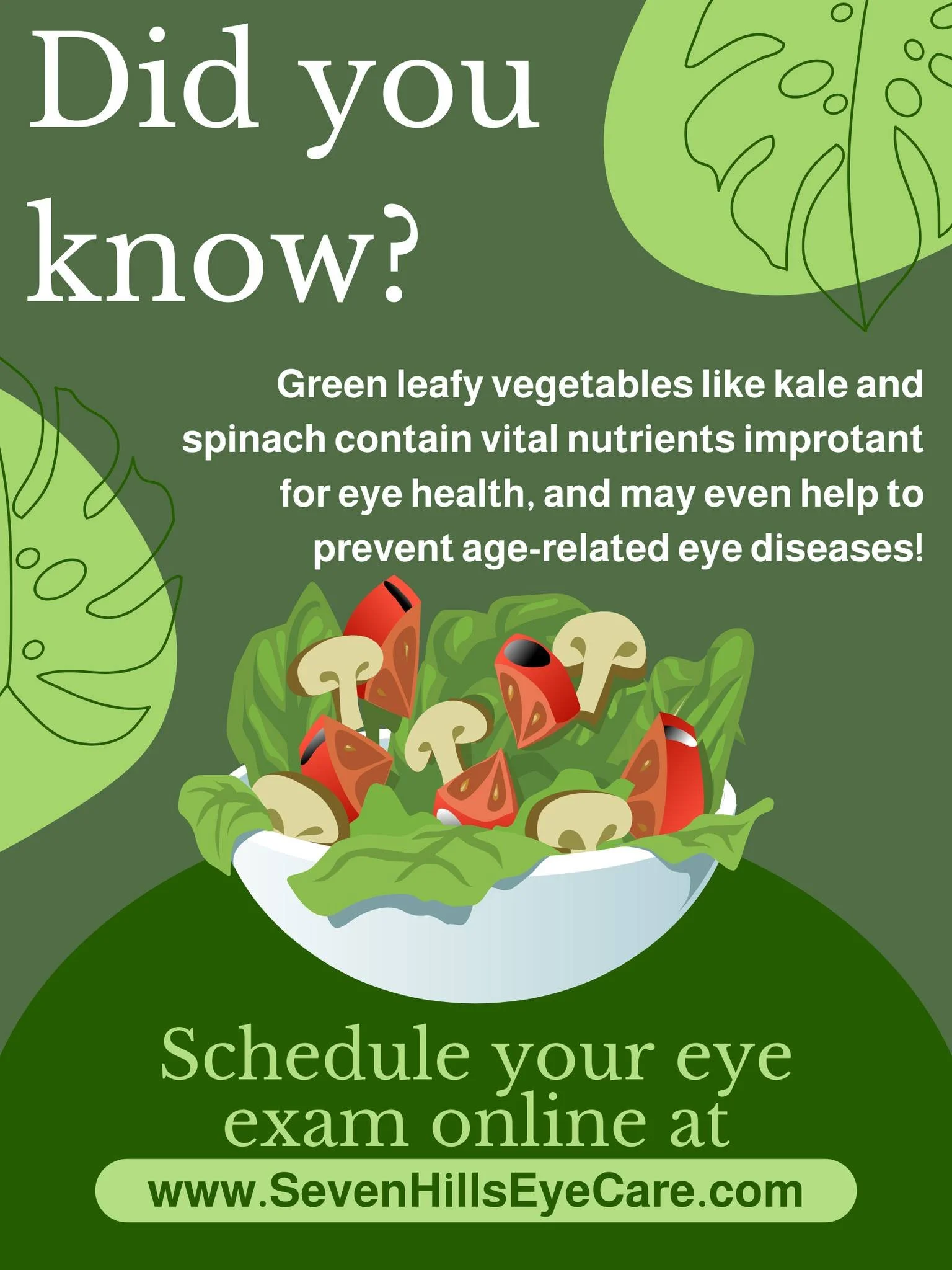 🥬Suddenly that wilting bag of greens in your fridge tastes a lot better. (It doesn't. But your vision will thank you.)
👁️Lutein and zeaxanthin, the nutrients found in leafy greens, help protect your eyes from harmful light and reduce the risk of ma