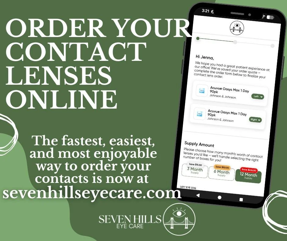 👀Did you know you could be overpaying for contacts every time you order through sites like 1-800-Contacts? At Seven Hills Eye Care, you will receive you a custom quote using your vision insurance benefits and manufacturer rebates, so you see exactly