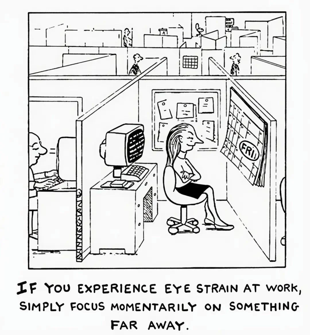 We love this tip! 😆 But if you're still experiencing eye strain after looking far, farrr away to Friday, it might be time to come see us! Let our experienced doctors help you find relief from tired eyes. 😊 Schedule your eye exam online now at www.s
