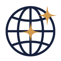 Icon of a globe with star symbol, representing cross-cultural and international coaching experience.