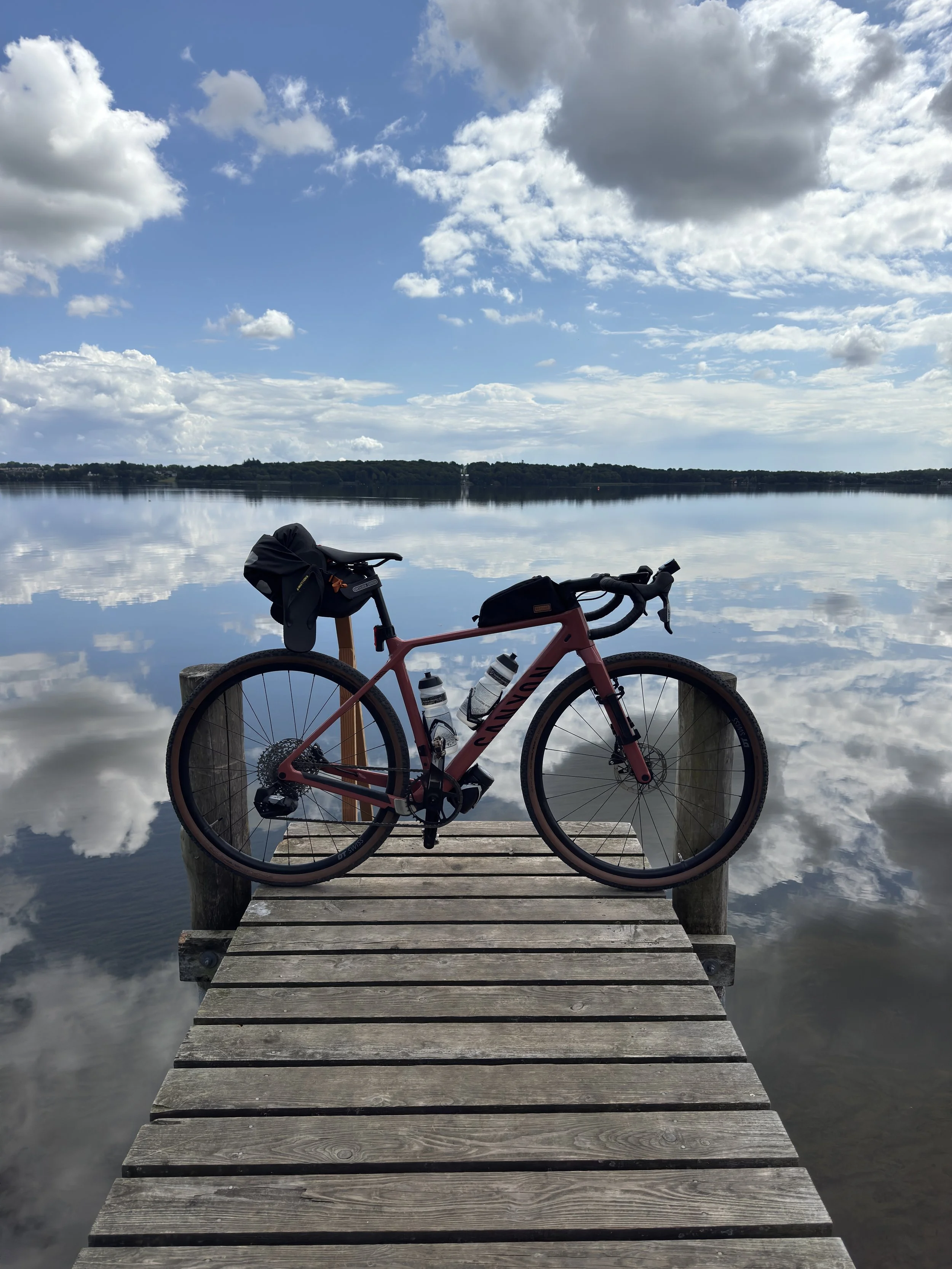 Gregory's bike with a lake in the background