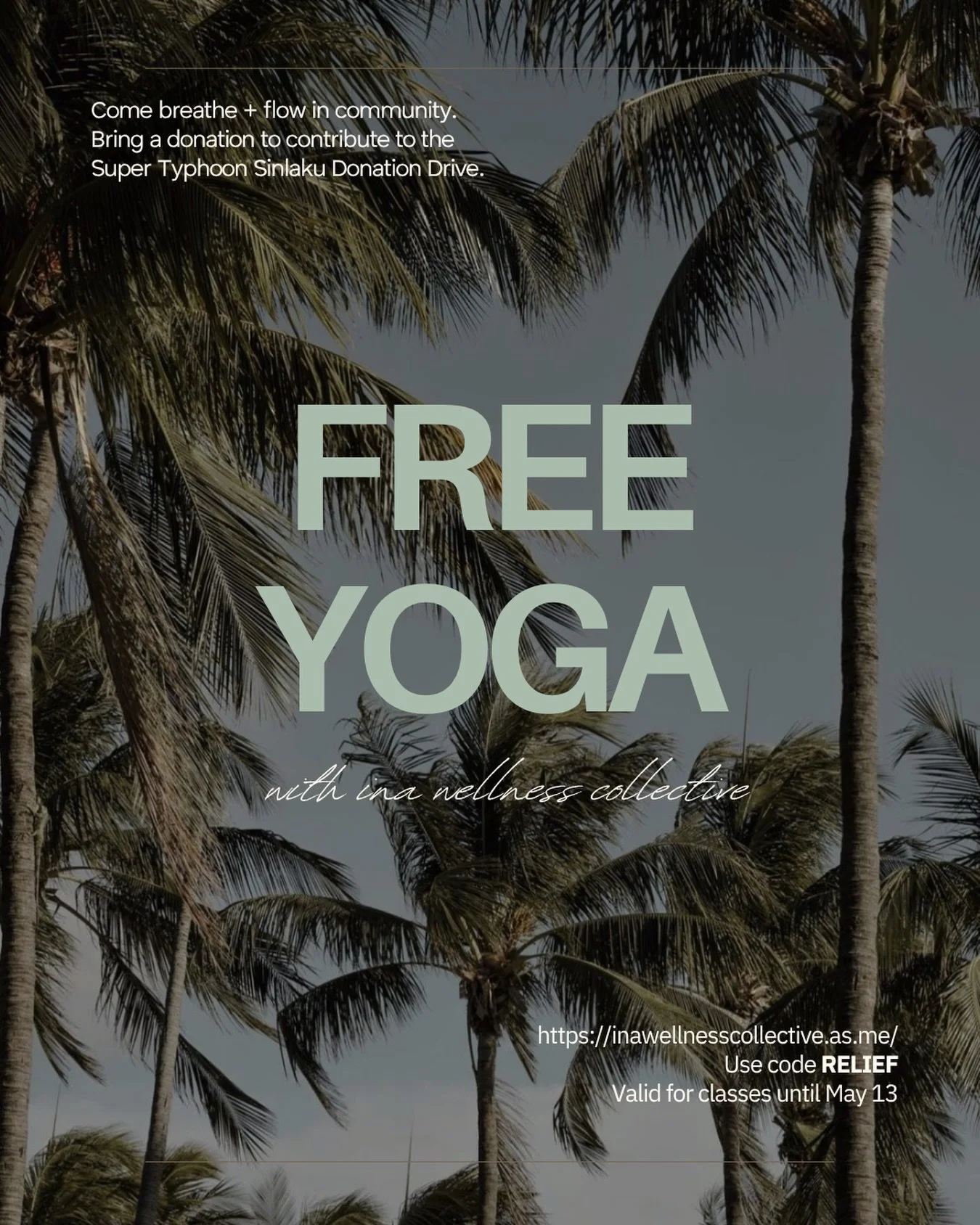 📣FREE YOGA📣

Yoga reminds us we&rsquo;re never alone&mdash;kula, a community coming together as one.

We&rsquo;re offering 6 free yoga classes from April 27-May 13th. Sunset sessions Mondays &amp; Wednesdays at 6pm at RIHGA Royal Laguna Resort.
➡️ 