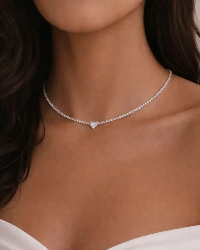 Collana Tennis con Punto Luce a Cuore