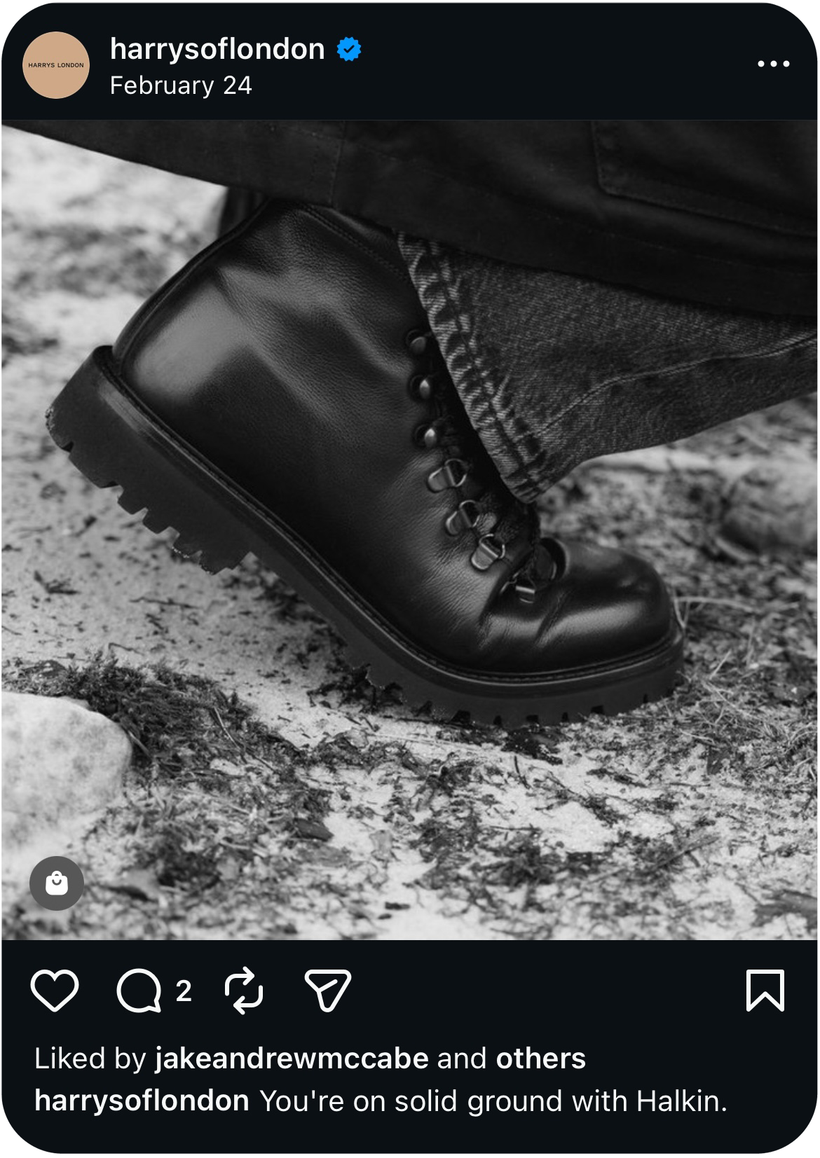 Professionally produced and engaging Instagram caption for high-end shoe business Harrys London.
