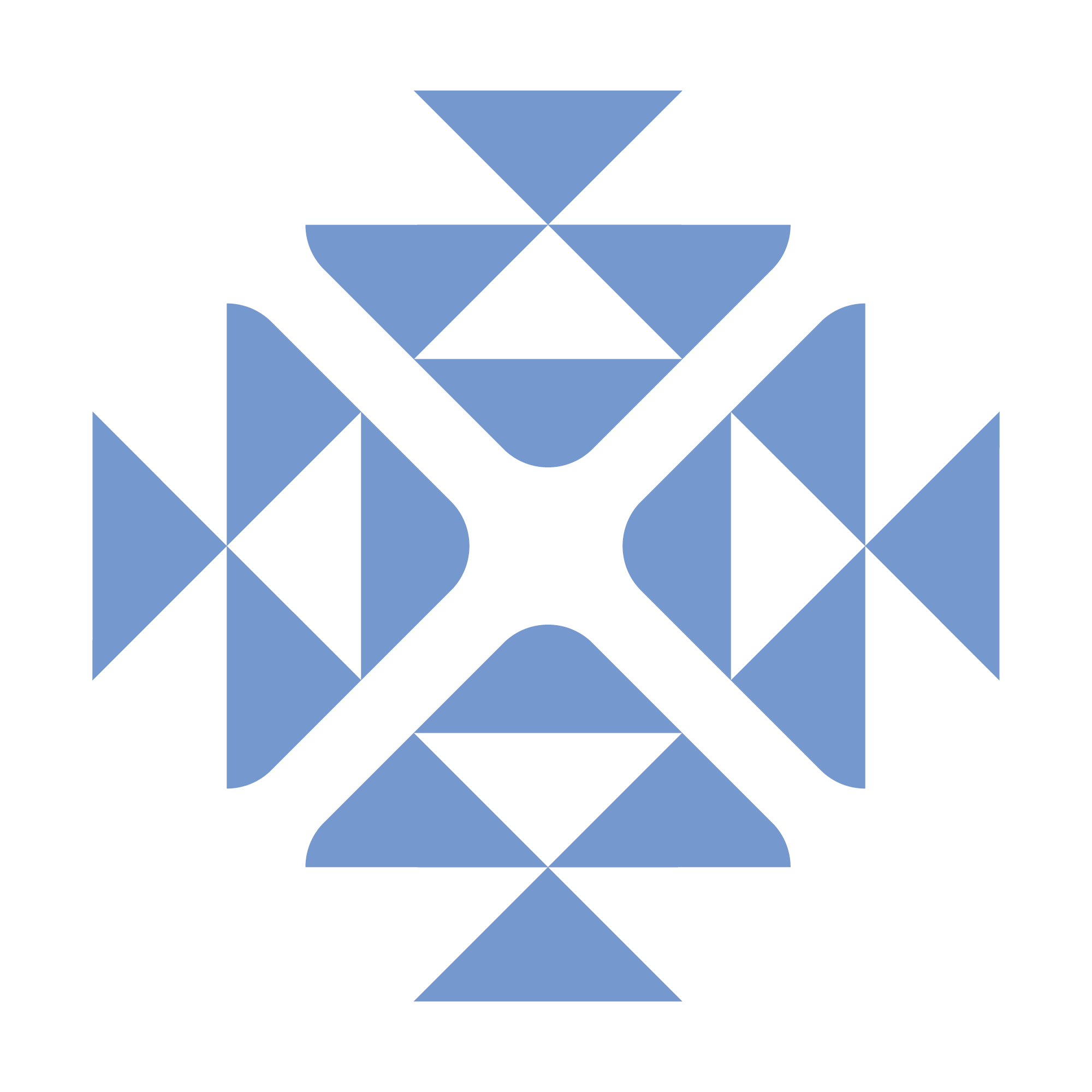 Geometrisk mønster med blå og svart fargede trekanter og firkanter.