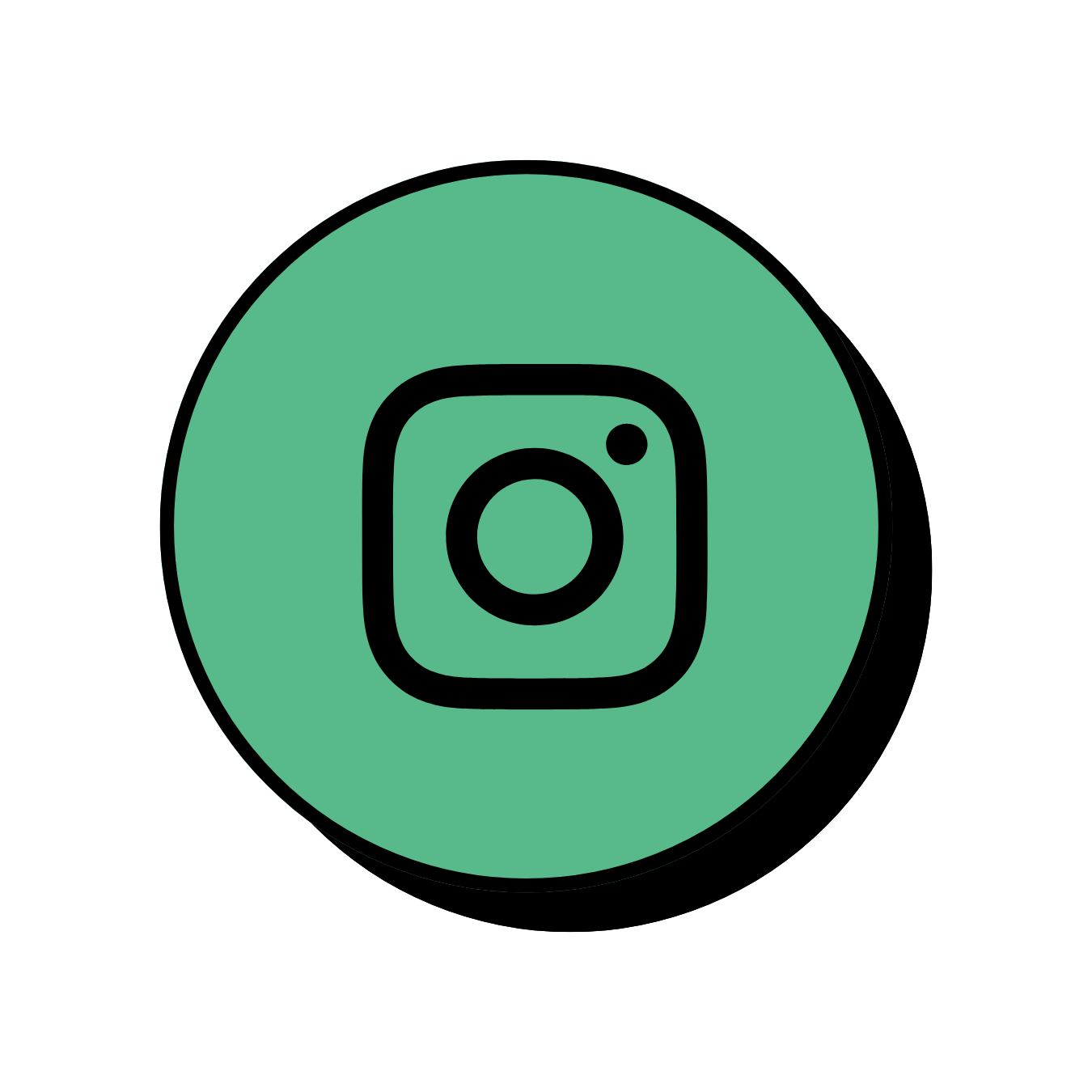Green circle with a black outline of the Instagram logo in the center.