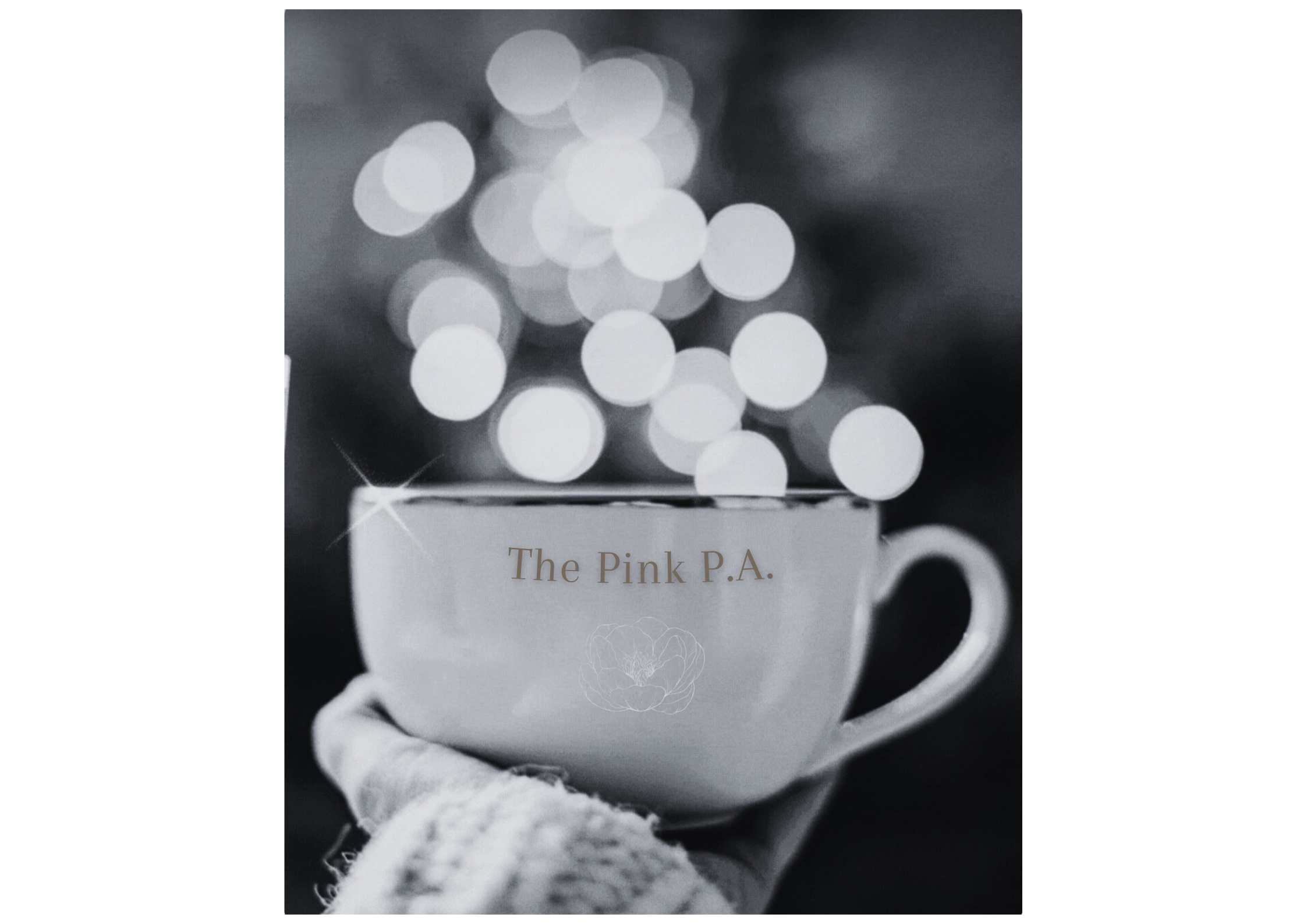 The Pink PA branded mug on desk