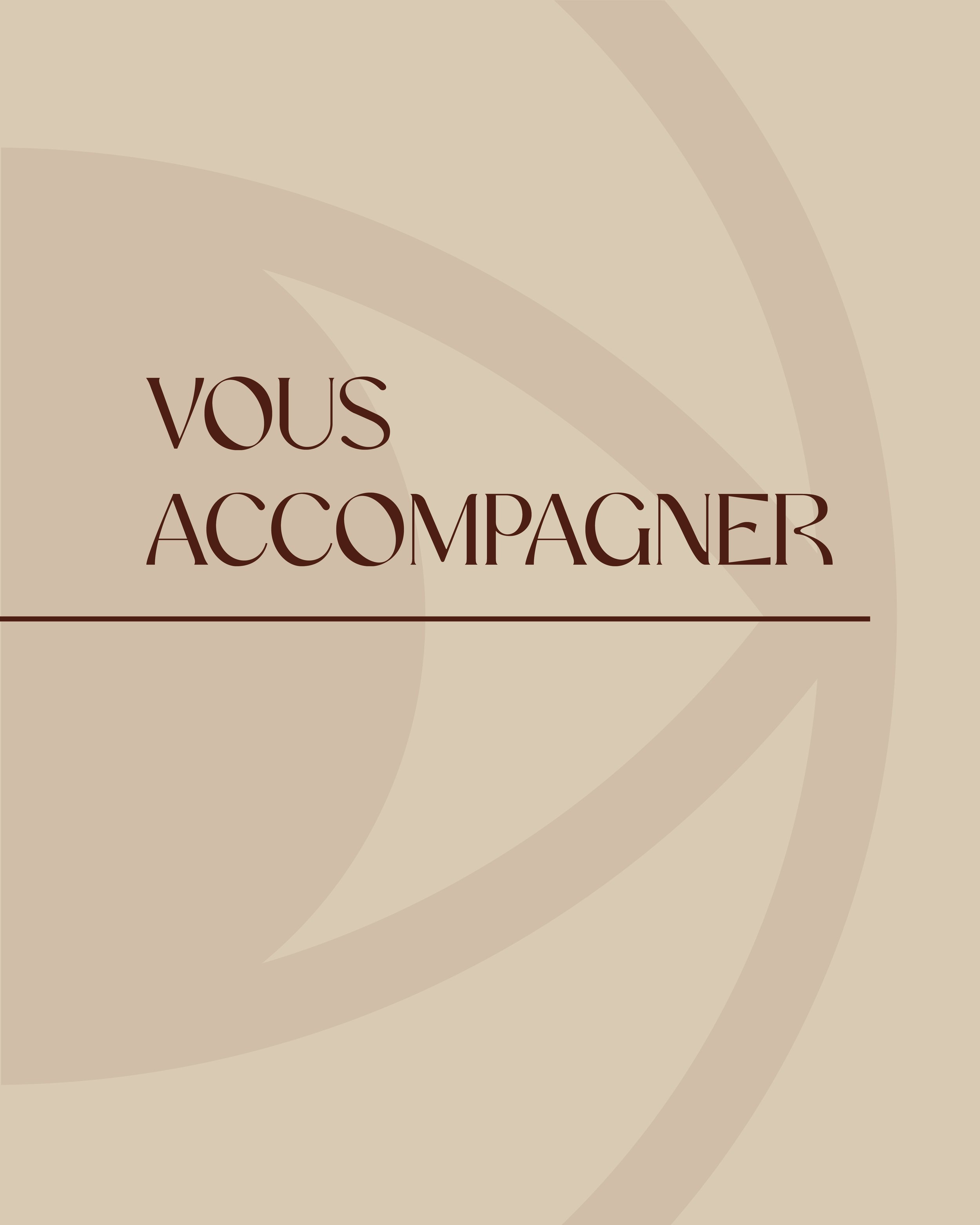 Fond beige avec texte “Vous accompagner”, symbole de guidance.