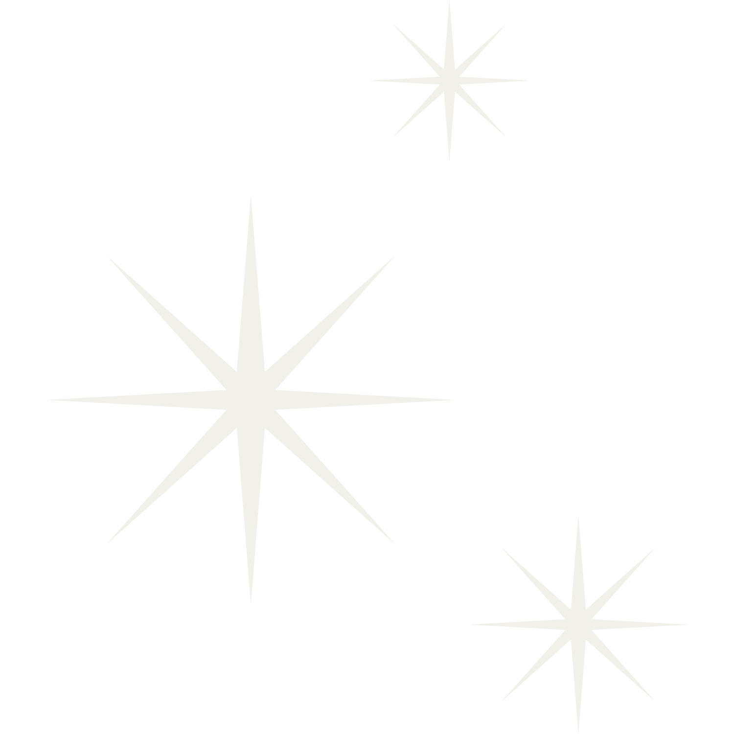 Three eight pointed stars white in different sizes