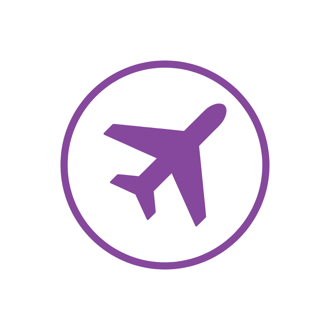 Airplane symbol showing a plane inside a circle.