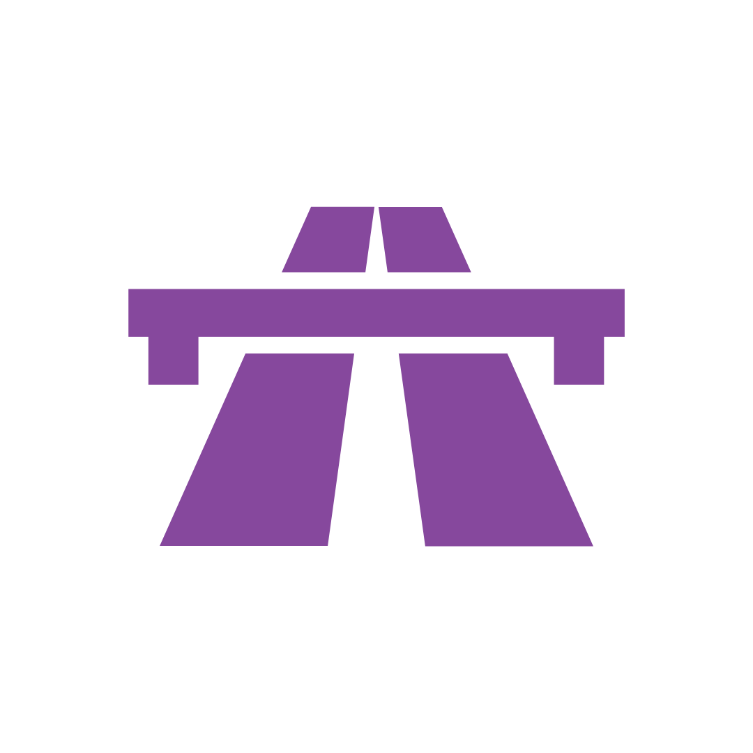 Motorway symbol showing a dual carriageway with an overpass.