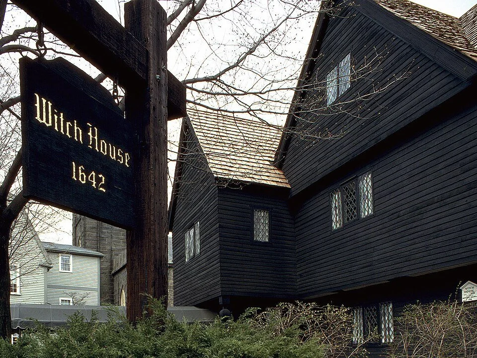 The Witch House, built in 1642, in Salem, Massachusetts — a historic black colonial home associated with the Salem Witch Trials.