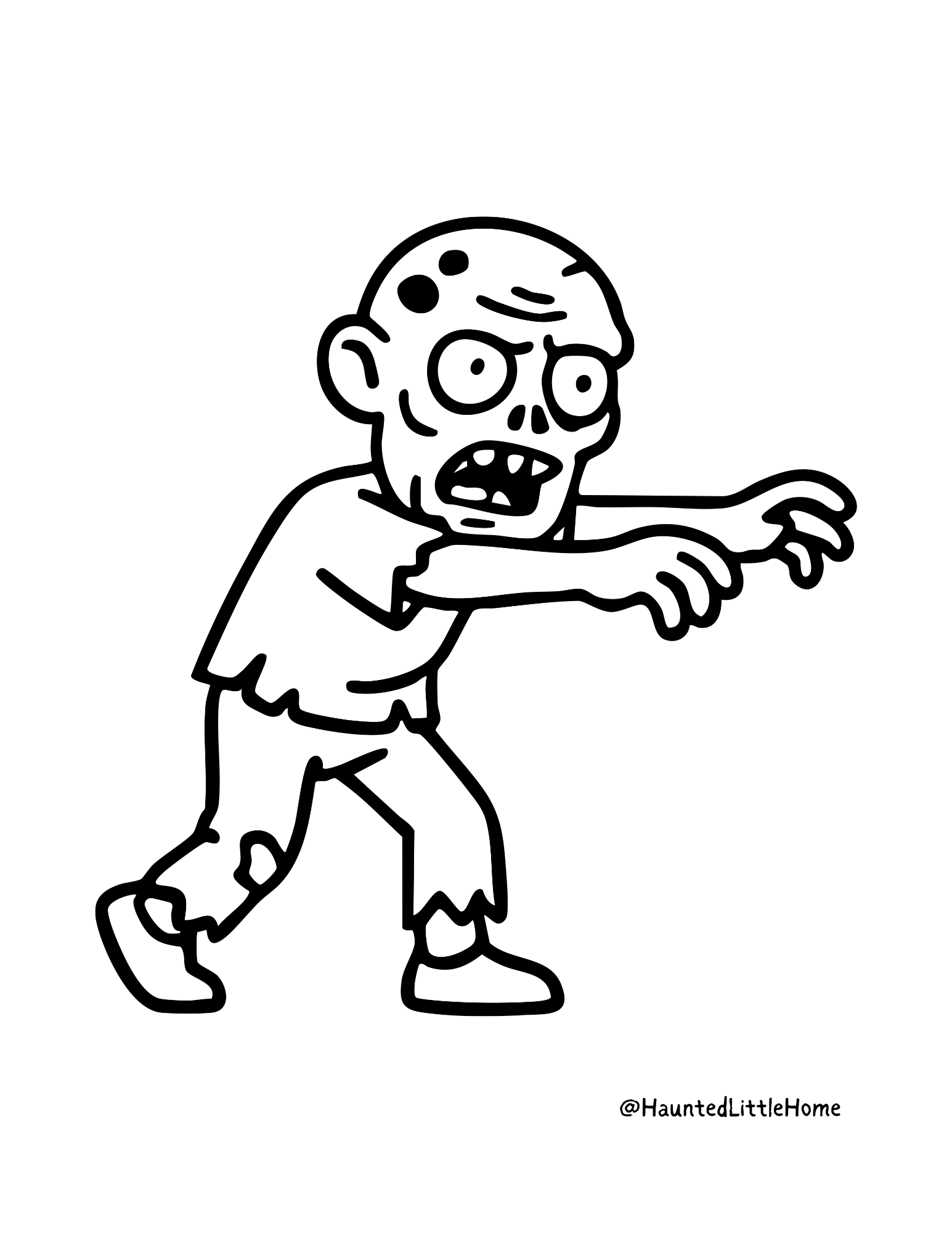 black and white coloring page of a zombie
