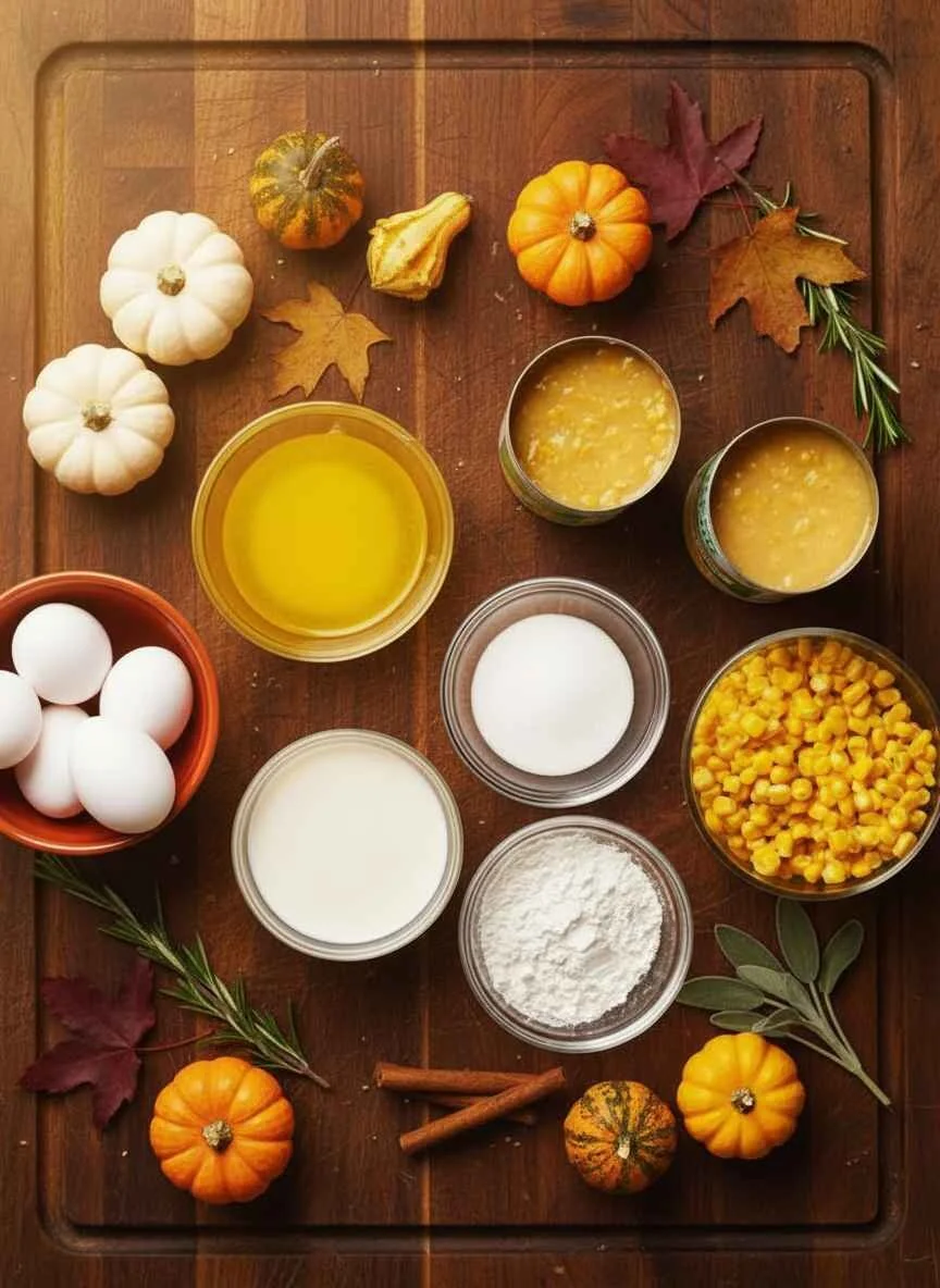 Ingredients for sweet corn pudding from haunted little home blog