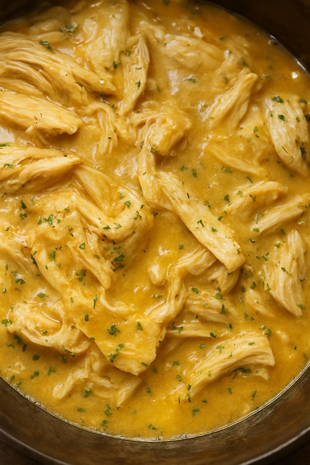 Crockpot chicken and gravy close up