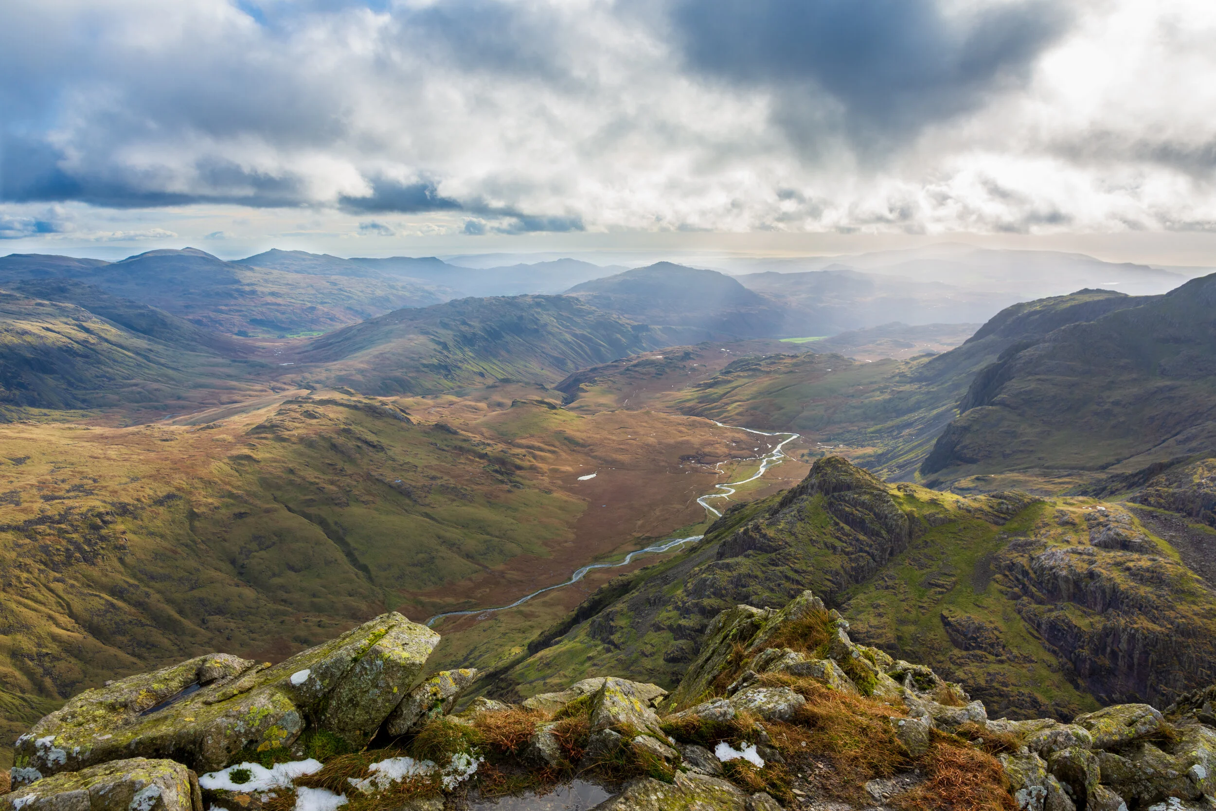 The stunning view from Ill Crag out towards Eskdale