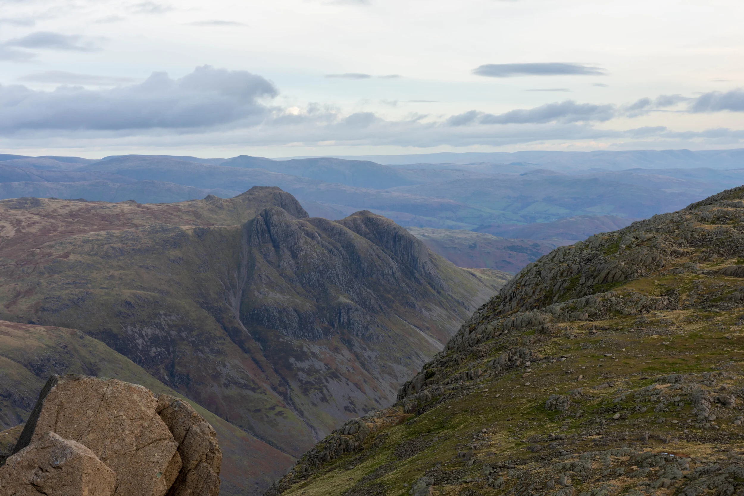 A view across to the Langdale Pikes, from near Esk Pike, near Scafell Pike