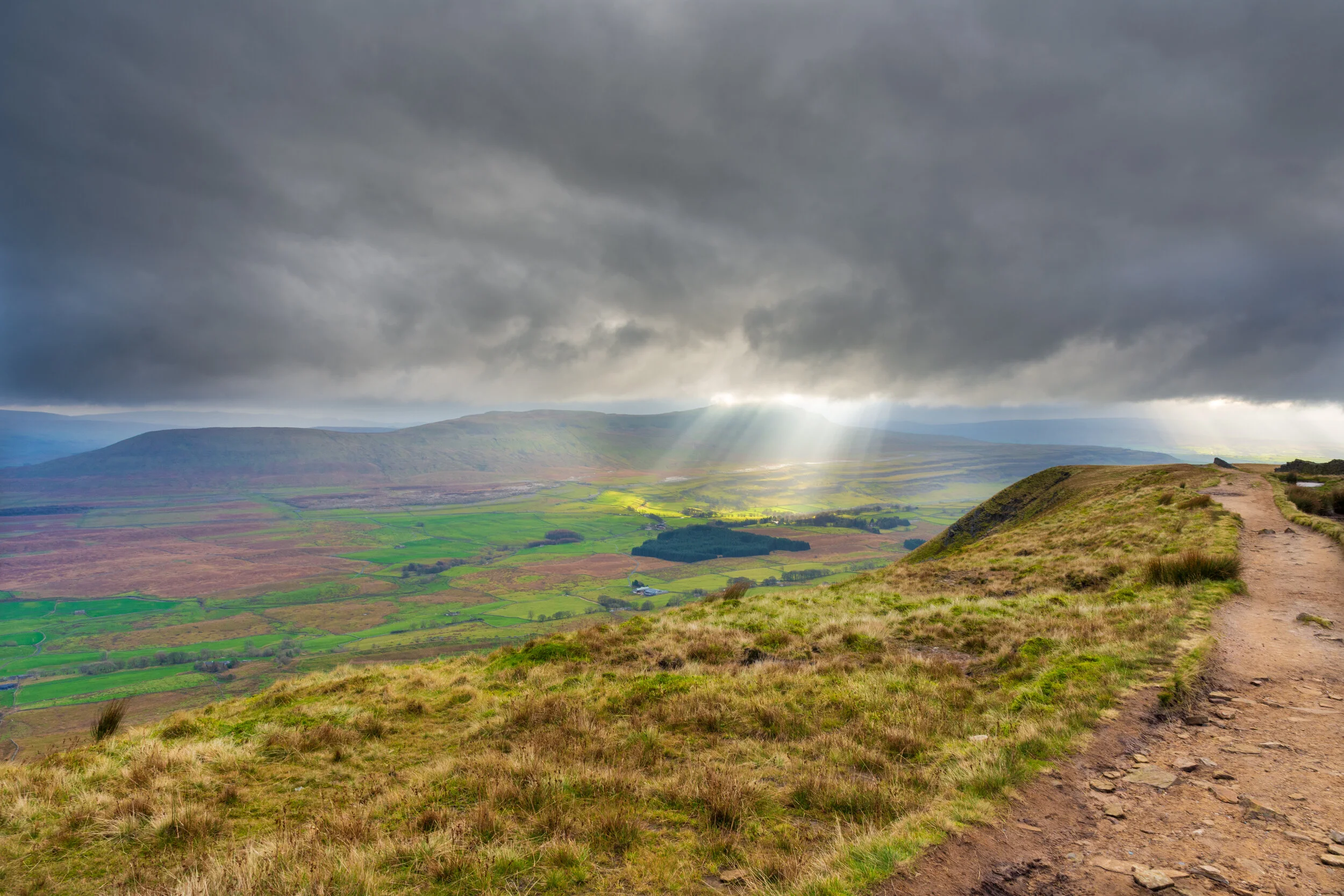 Cloudburst over Ingleborough, viewed from the Whernside ridge
