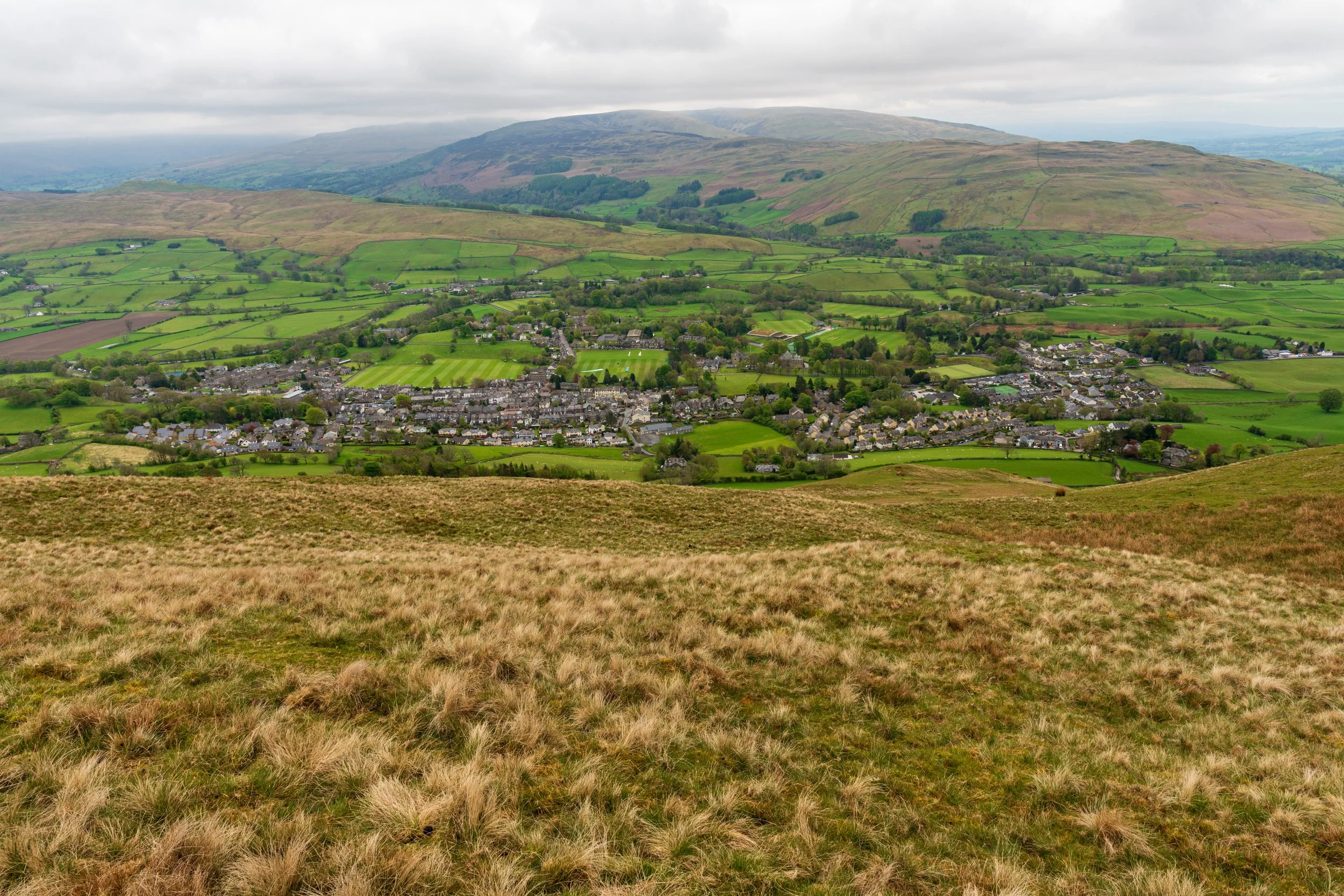 The town of Sedbergh is in the mid-ground, taken from the slopes of Winder