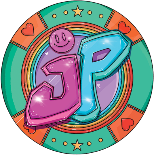 Colorful emoji-style logo with the number '21' and a smiling face, surrounded by a rainbow and a decorative border with hearts and stars.