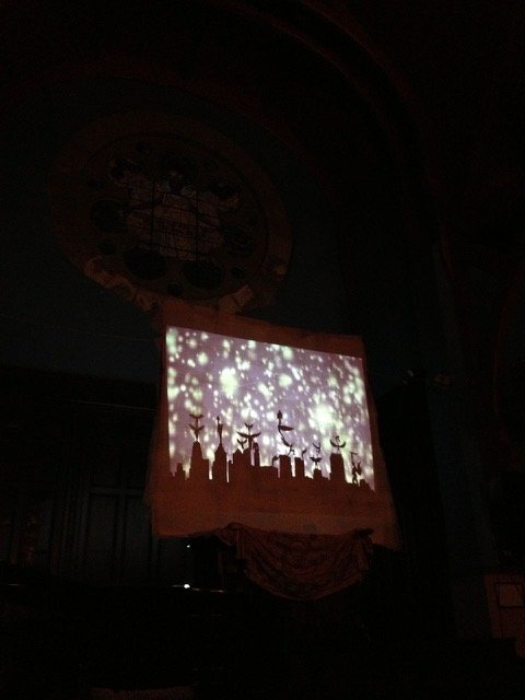 A Broken Liturgy with John Hart and Peter Rollins | 2013, Philadelphia | paper and projection, 15 x 18 feet