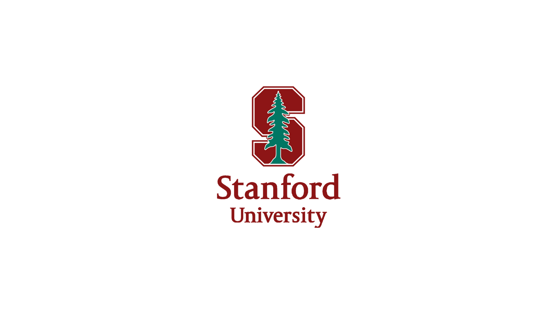 Stanford University logo featuring a red shield with a green pine tree and the words "Stanford University" in red.