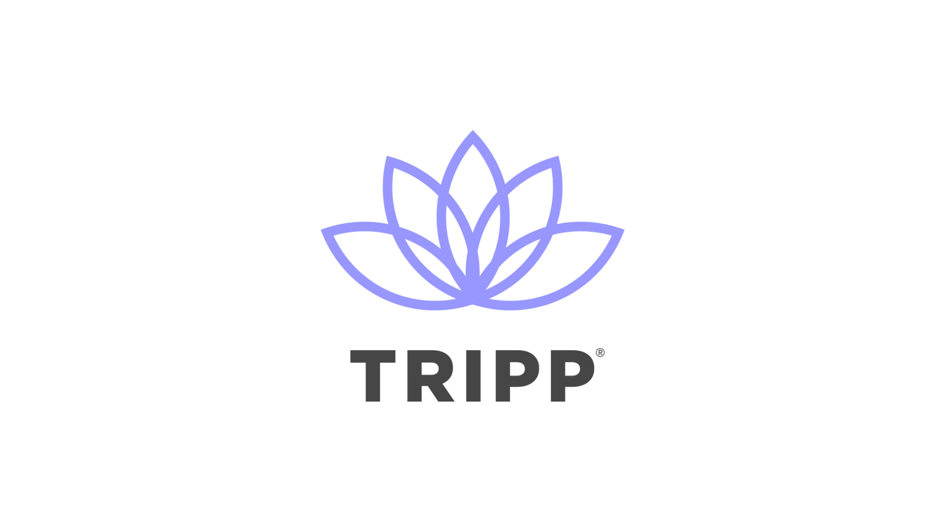 TRIPP logo with a purple lotus flower design above the text TRIPP in black, on a black background.
