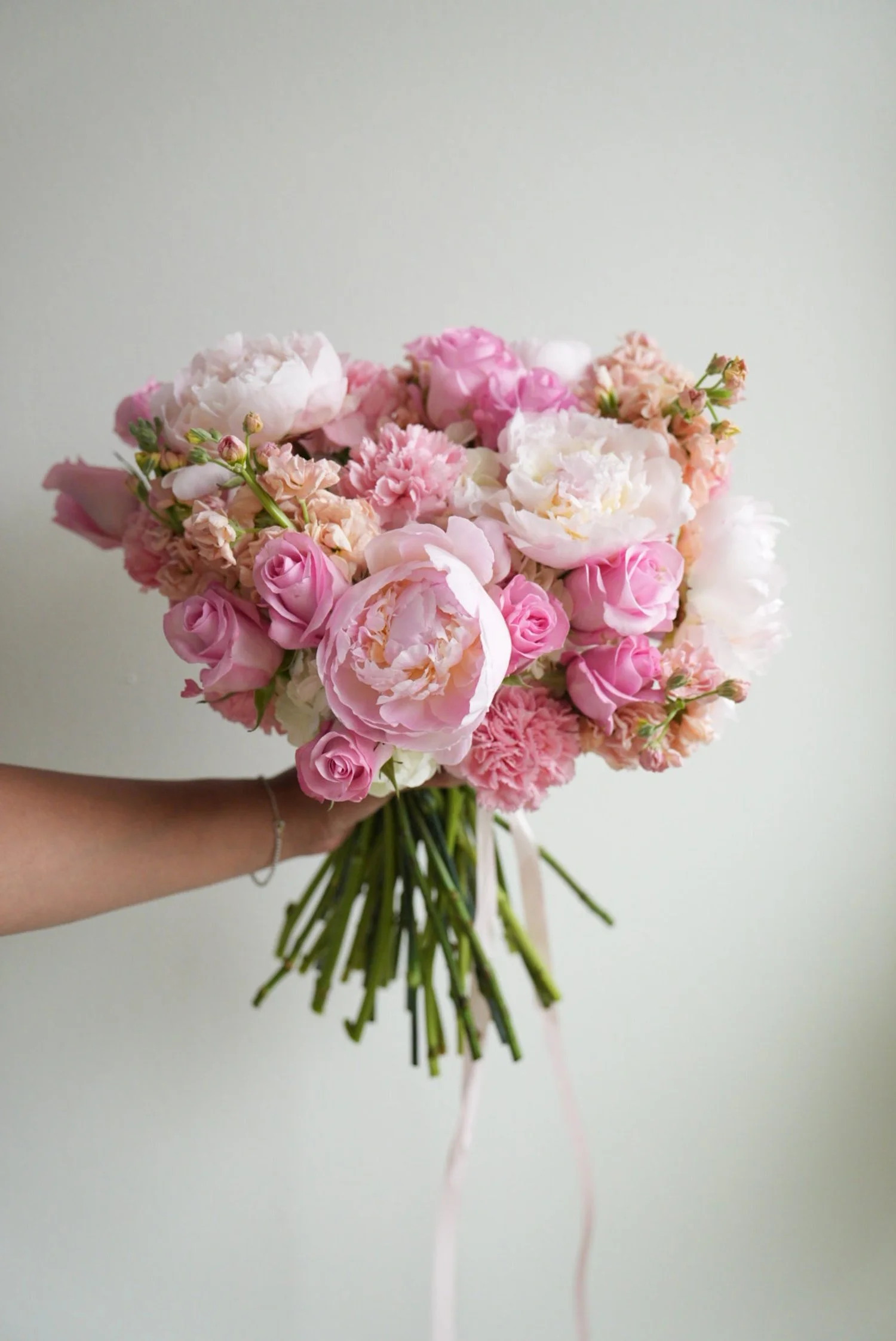 pink peony and rose bouquet