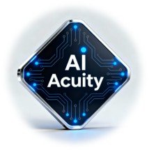 Close-up of a digital device with the text 'AI Acuity' on a futuristic blue circuit board background.