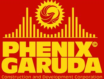 Logo of Phenix Garuda Construction and Development Corporation with a red background, yellow sun and text.
