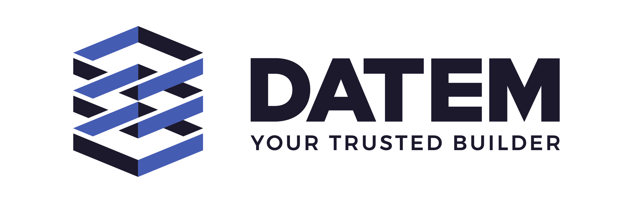 Datem logo with a 3D geometric design and the slogan "Your Trusted Builder".
