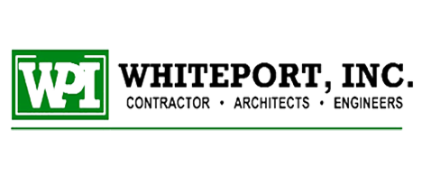Logo for Whiteport Inc. with text indicating they are a contractor, architect, and engineer, on a black background.